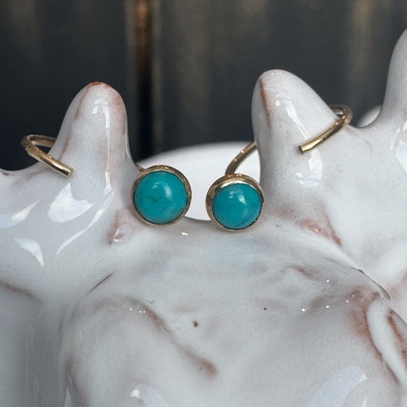 14KYG Turquoise Huggie Open Huggie Earrings - Picture 2 of 5